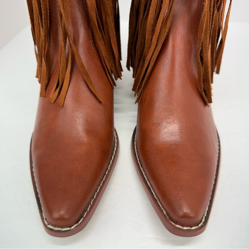 Styleloop size 7 Women’s Tan Faux Leather Studded Fringe Western Cowboy Boots - Picture 5 of 15